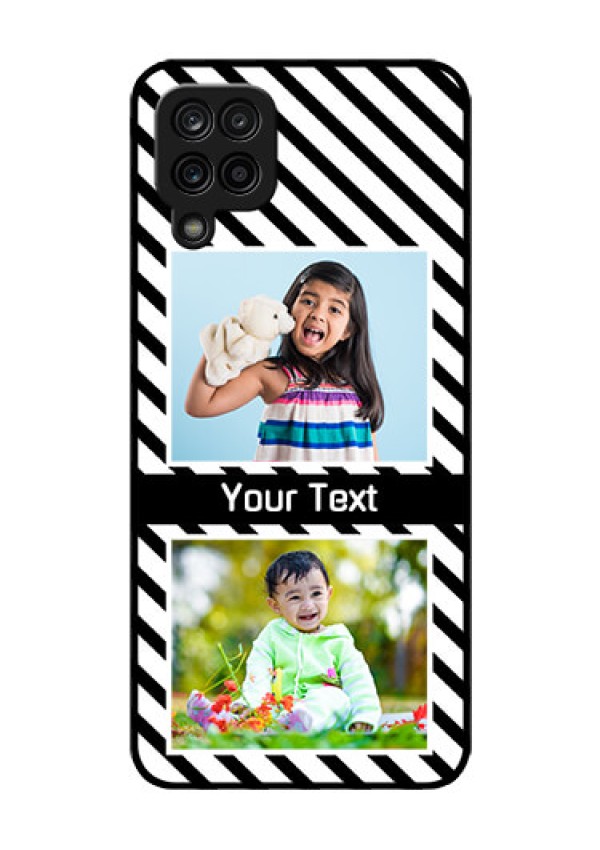 Galaxy F12 Photo Printing on Glass Case - Black And White Stripes Design