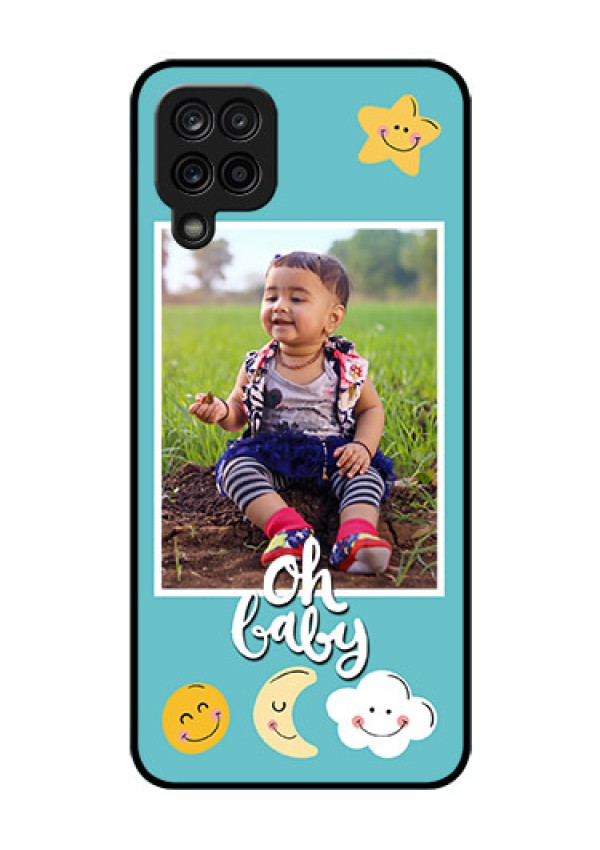 Galaxy F12 Personalized Glass Phone Case - Smiley Kids Stars Design