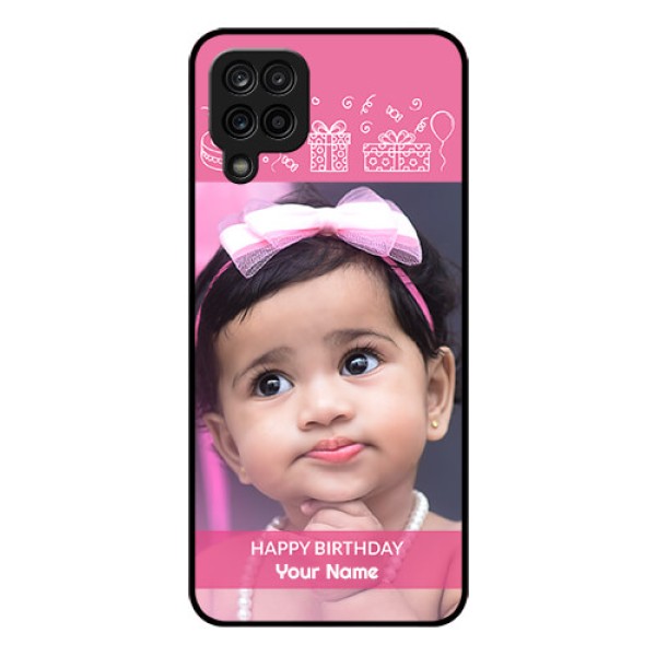 Galaxy F12 Photo Printing on Glass Case - with Birthday Line Art Design Galaxy F12 Photo Printing on Glass Case - with Birthday Line Art Design