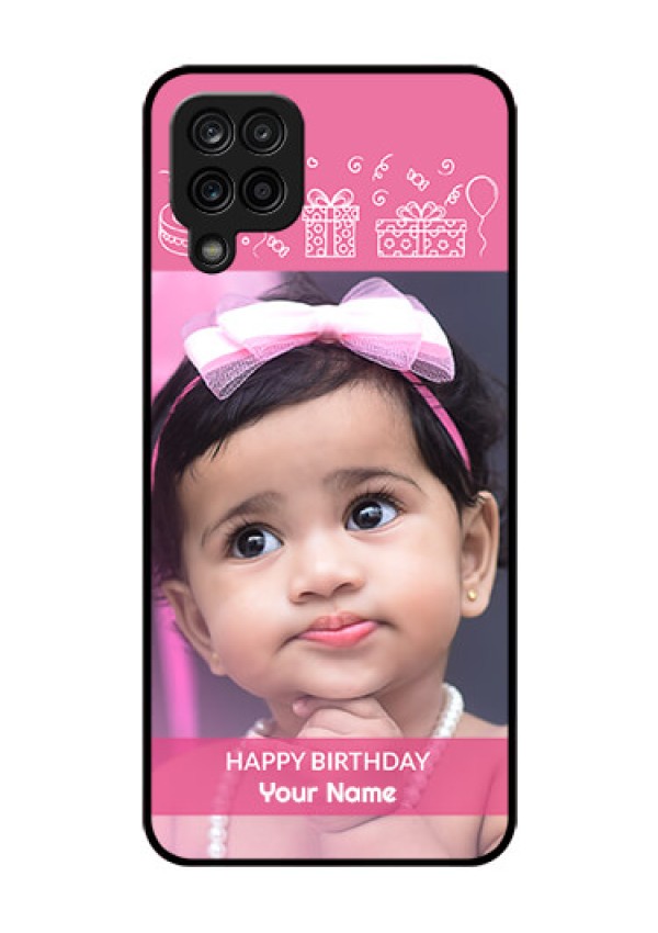Galaxy F12 Photo Printing on Glass Case - with Birthday Line Art Design