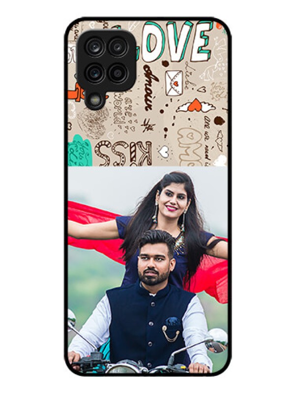 Custom Galaxy F12 Custom Glass Phone Case - Love Doodle Pattern 