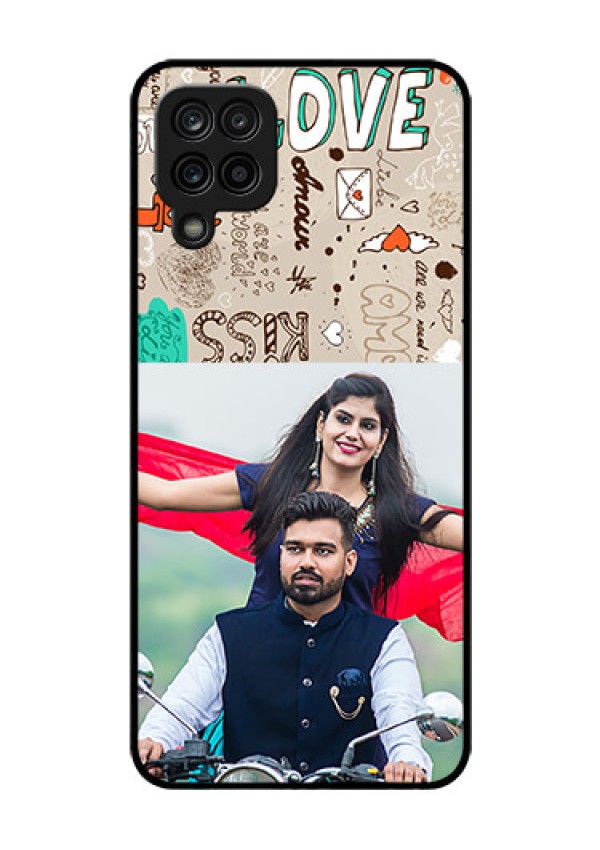 Galaxy F12 Custom Glass Phone Case - Love Doodle Pattern 