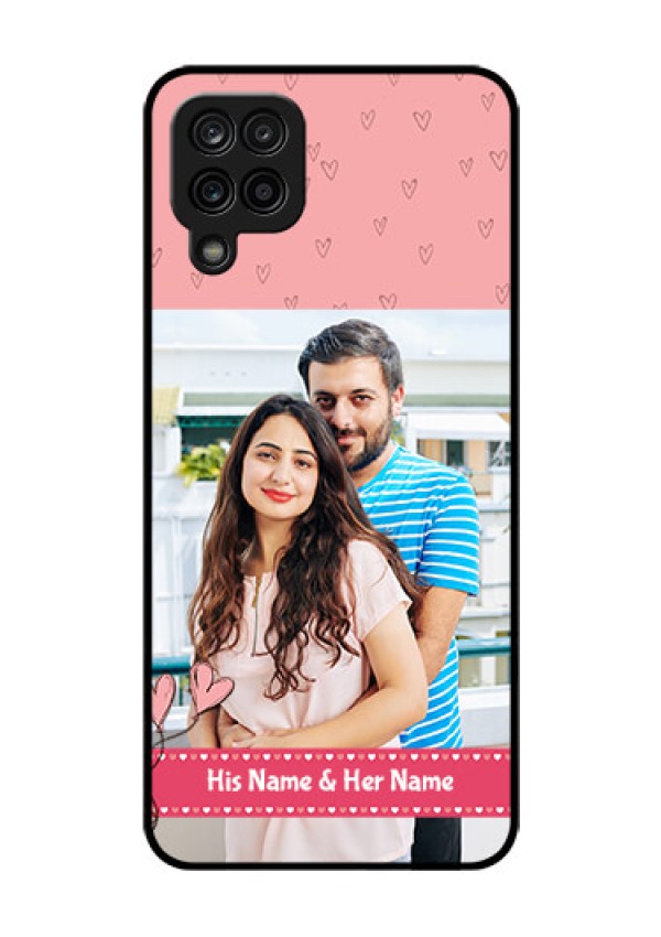 Galaxy F12 Personalized Glass Phone Case - Love Design Peach Color