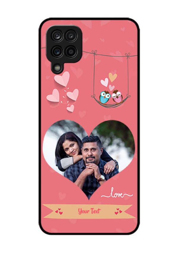 Galaxy F12 Personalized Glass Phone Case - Peach Color Love Design 