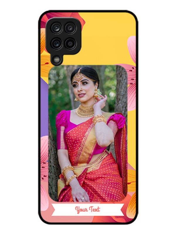 Custom Galaxy F12 Custom Glass Mobile Case - 3 Image With Vintage Floral Design