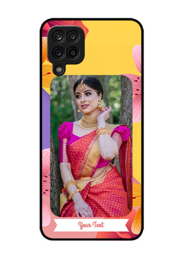 Galaxy F12 Custom Glass Mobile Case - 3 Image With Vintage Floral Design