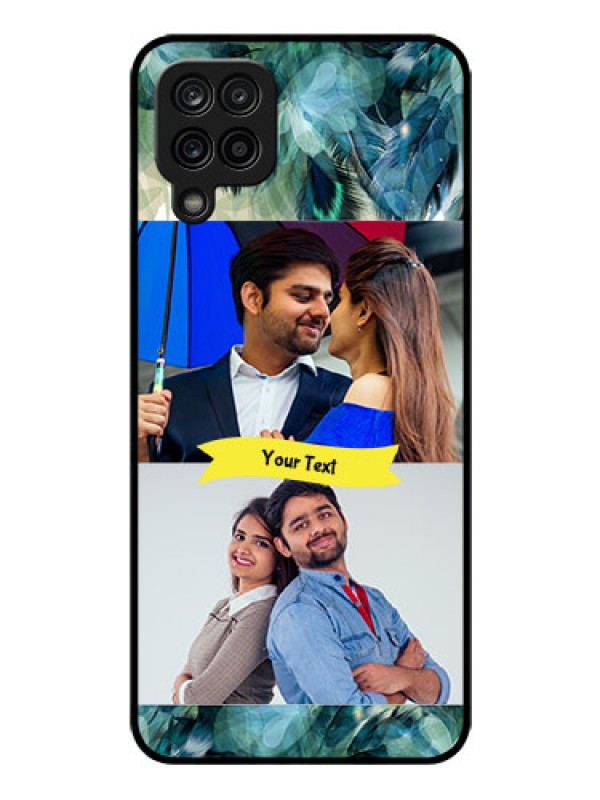 Custom Galaxy F12 Personalized Glass Phone Case - Image with Boho Peacock Feather Design