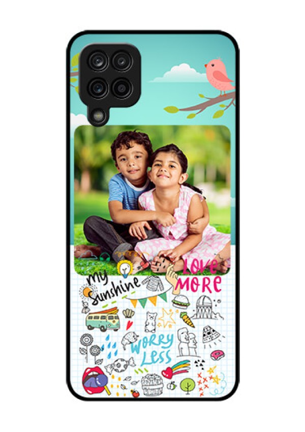 Galaxy F12 Photo Printing on Glass Case - Doodle love Design