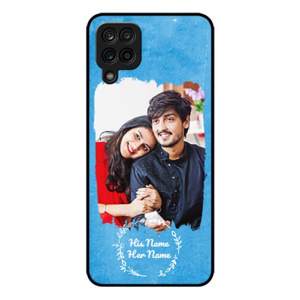 Galaxy F12 Custom Glass Phone Case - Blue Color Vintage Design Galaxy F12 Custom Glass Phone Case - Blue Color Vintage Design