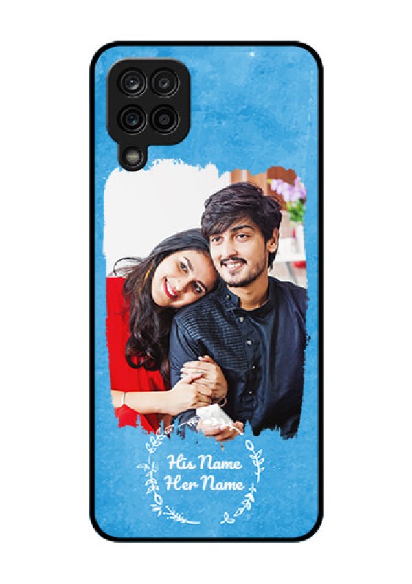 Galaxy F12 Custom Glass Phone Case - Blue Color Vintage Design