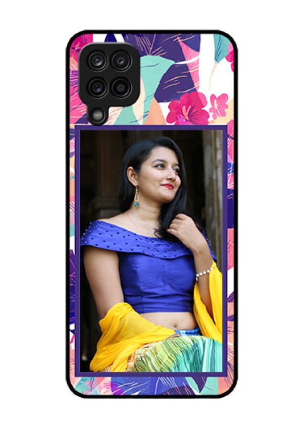 Galaxy F12 Custom Glass Mobile Case - Abstract Floral Design