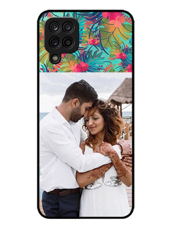 Custom Galaxy F12 Photo Printing on Glass Case - Watercolor Floral Design