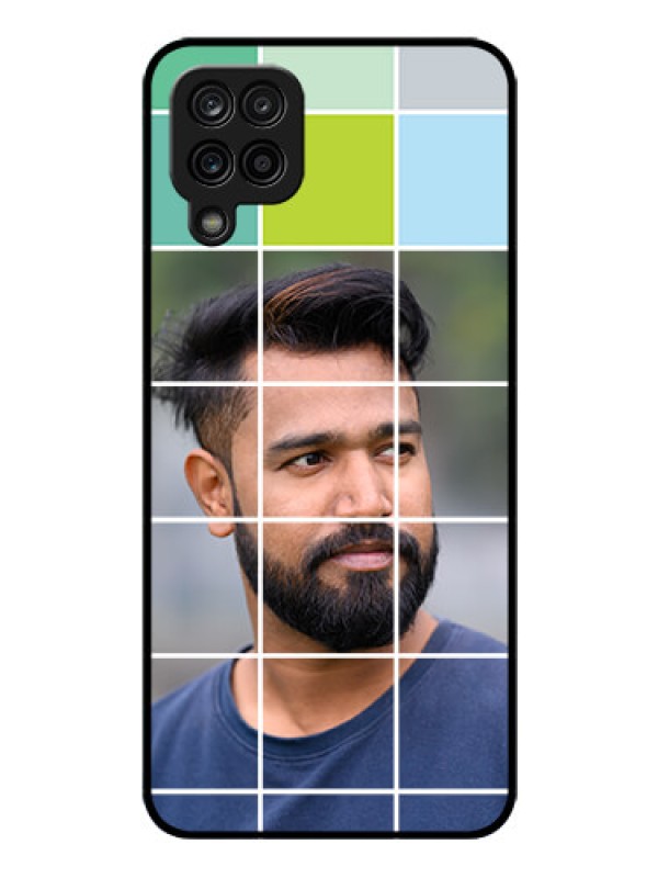 Custom Galaxy F12 Photo Printing on Glass Case - with white box pattern 