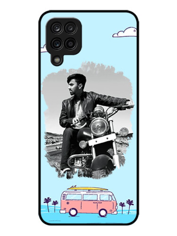 Custom Galaxy F12 Photo Printing on Glass Case - Travel & Adventure Design