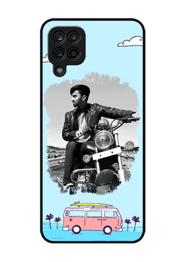 Galaxy F12 Photo Printing on Glass Case - Travel & Adventure Design