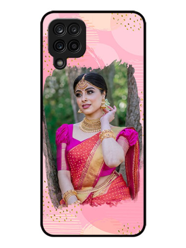 Custom Galaxy F12 Personalized Glass Phone Case - Gold Glitter Splash Design