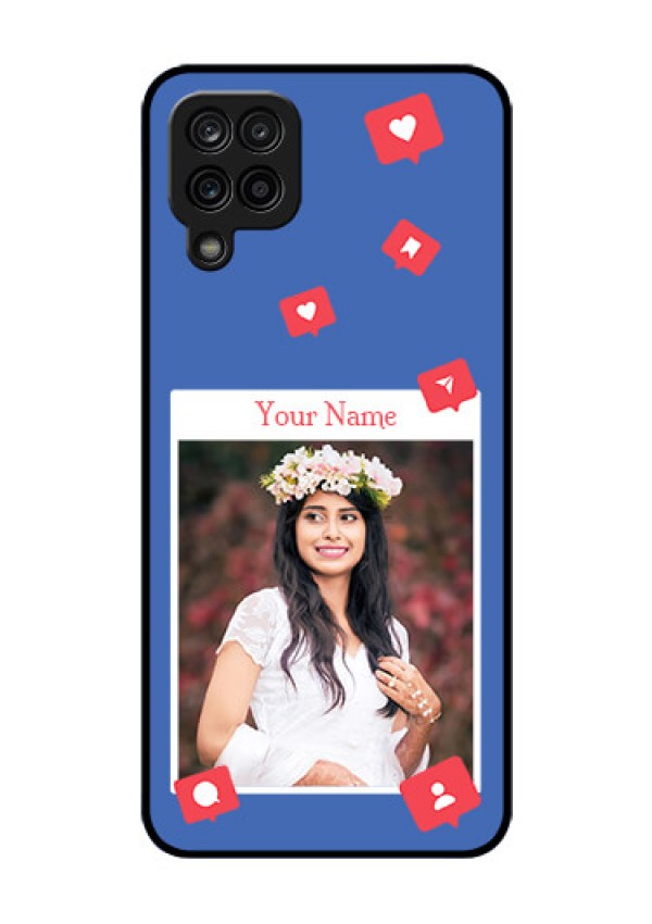 Galaxy F12 Custom Glass Phone Case - Like Share And Comment Design