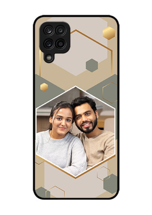 Galaxy F12 Photo Printing on Glass Case - Stylish Hexagon Pattern Design