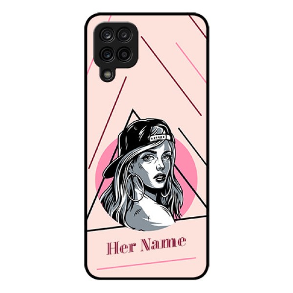 Galaxy F12 Personalized Glass Phone Case - Rockstar Girl Design