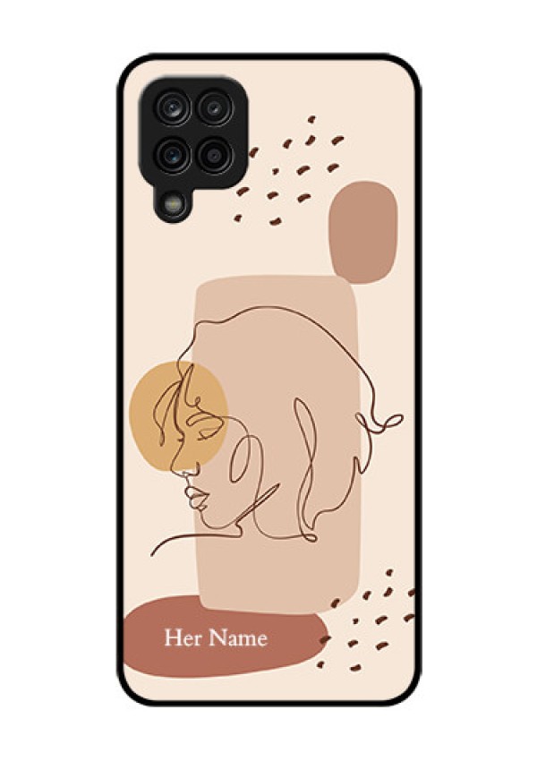 Galaxy F12 Photo Printing on Glass Case - Calm Woman line art Design