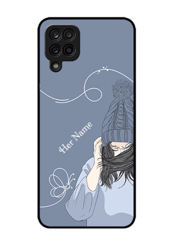 Galaxy F12 Custom Glass Mobile Case - Girl in winter outfit Design