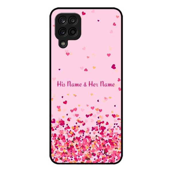 Galaxy F12 Photo Printing on Glass Case - Floating Hearts Design