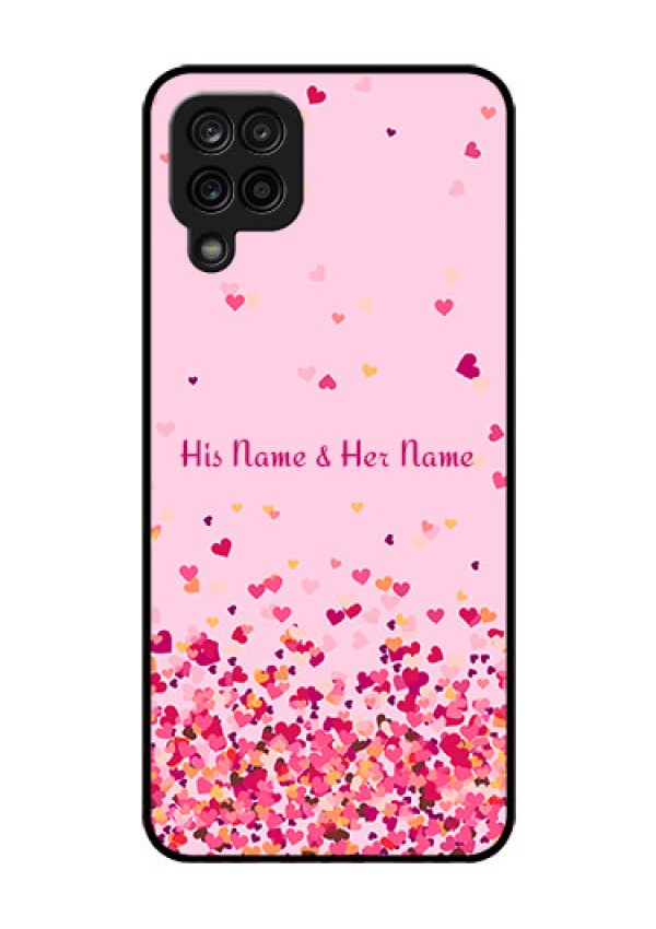 Galaxy F12 Photo Printing on Glass Case - Floating Hearts Design