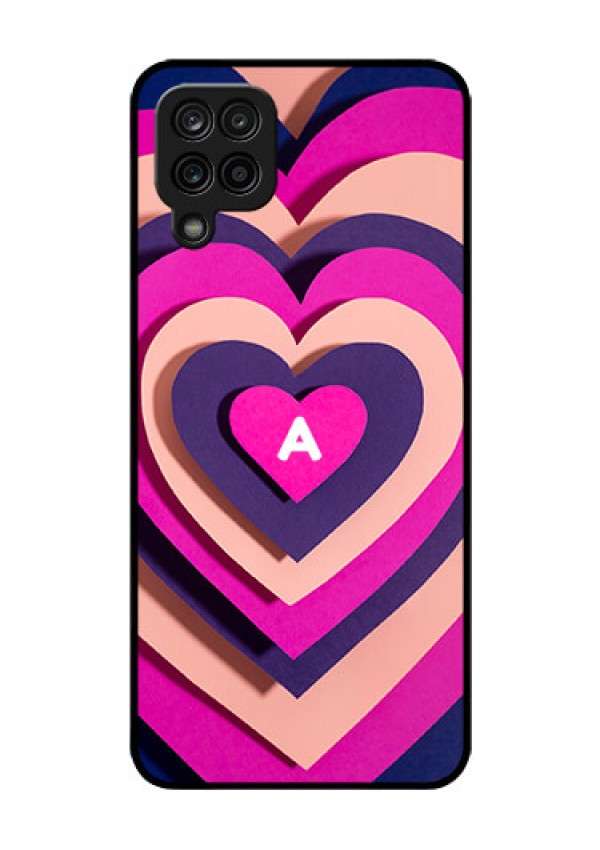 Galaxy F12 Custom Glass Mobile Case - Cute Heart Pattern Design