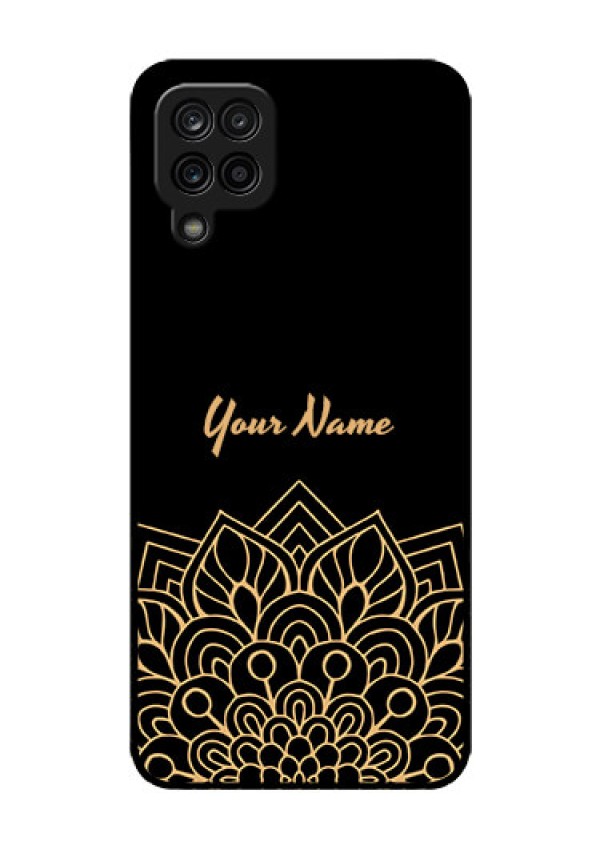 Galaxy F12 Custom Glass Phone Case - Golden mandala Design