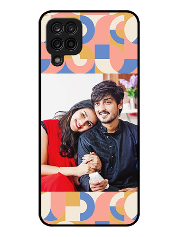 Custom Galaxy F12 Photo Printing on Glass Case - Semi-circle Maze Pattern Design