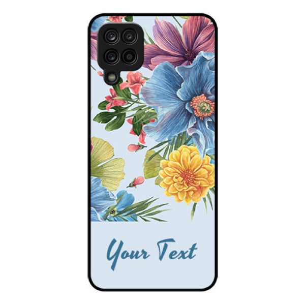 Galaxy F12 Custom Glass Mobile Case - Stunning Watercolored Flowers Painting Design
