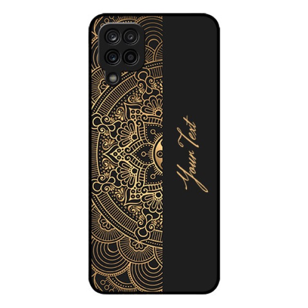 Galaxy F12 Photo Printing on Glass Case - Mandala art with custom text Design Galaxy F12 Photo Printing on Glass Case - Mandala art with custom text Design