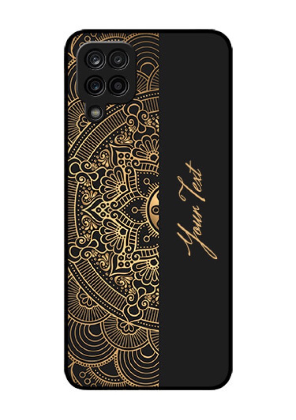 Galaxy F12 Photo Printing on Glass Case - Mandala art with custom text Design