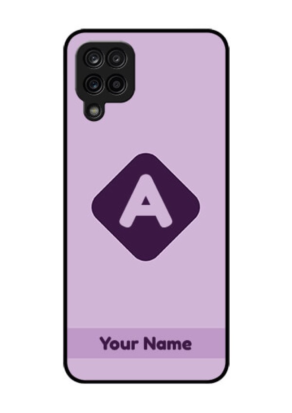 Galaxy F12 Custom Glass Mobile Case - Custom Letter in curved badge Design