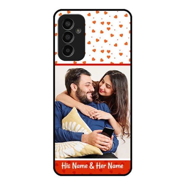 Galaxy F13 Custom Glass Phone Case - Orange Love Symbol Design