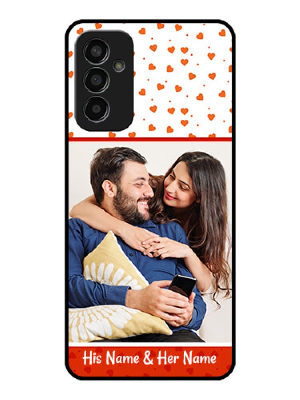 Custom Galaxy F13 Custom Glass Phone Case - Orange Love Symbol Design