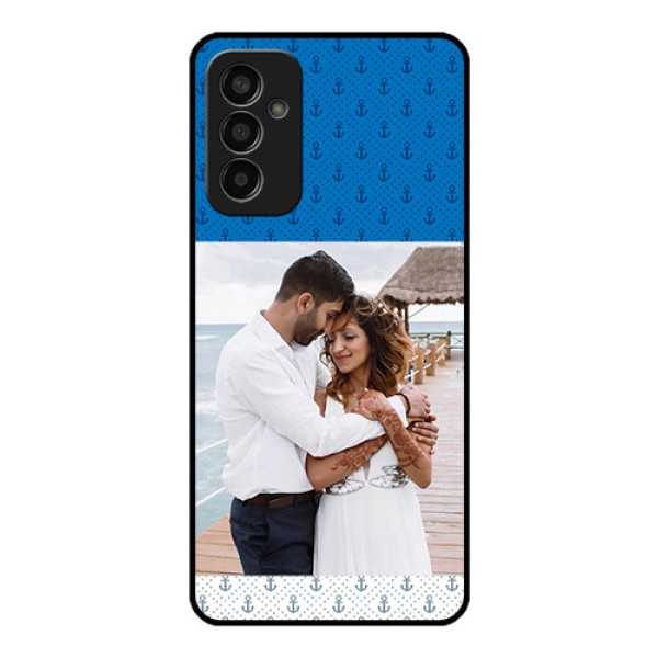 Galaxy F13 Photo Printing on Glass Case - Blue Anchors Design