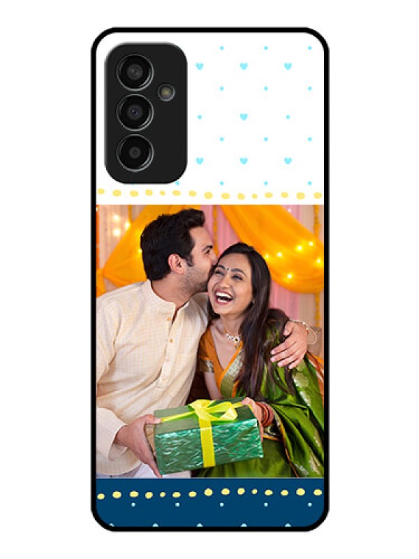 Custom Galaxy F13 Personalized Glass Phone Case - White and Blue Abstract Design