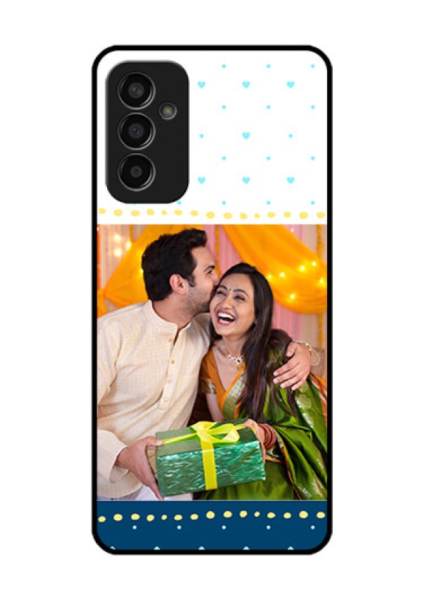 Galaxy F13 Personalized Glass Phone Case - White and Blue Abstract Design