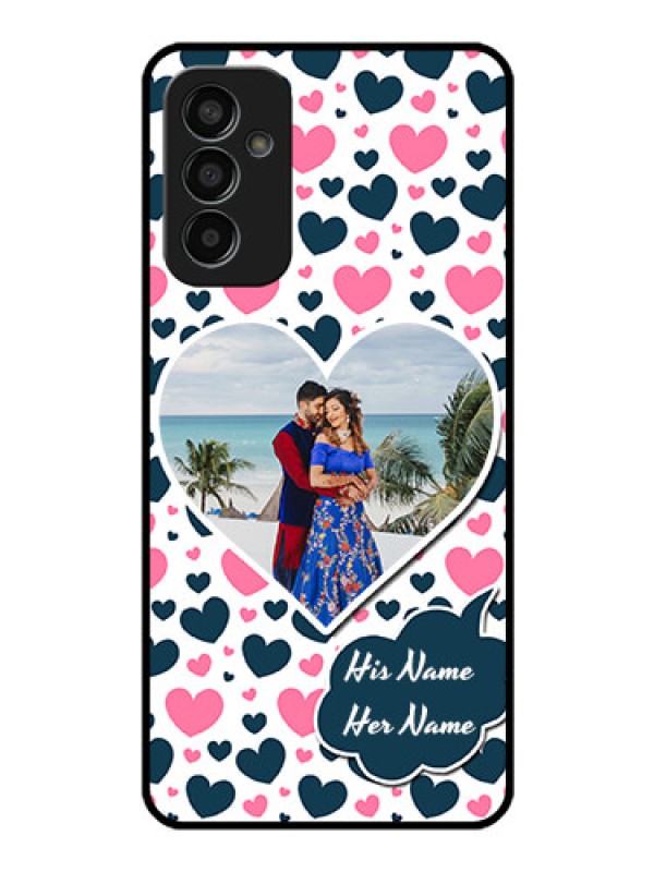 Custom Galaxy F13 Custom Glass Phone Case - Pink & Blue Heart Design