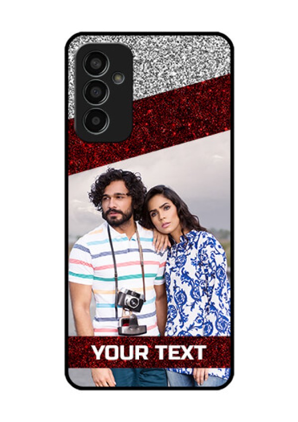 Galaxy F13 Personalized Glass Phone Case - Image Holder with Glitter Strip Design