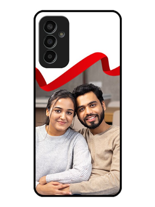 Custom Galaxy F13 Photo Printing on Glass Case - Red Ribbon Frame Design