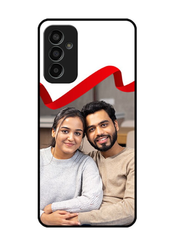 Galaxy F13 Photo Printing on Glass Case - Red Ribbon Frame Design