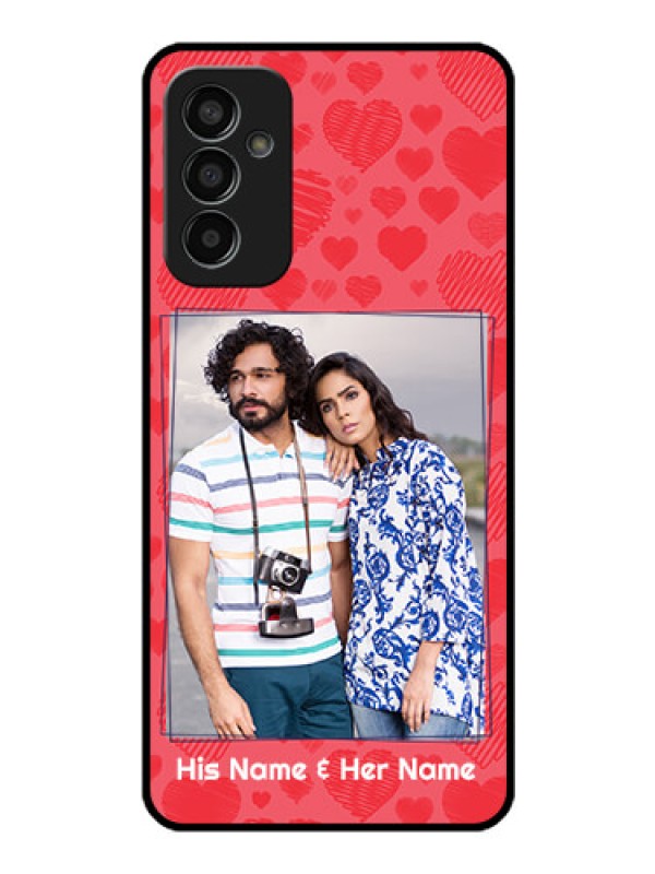 Custom Galaxy F13 Photo Printing on Glass Case - with Red Heart Symbols Design