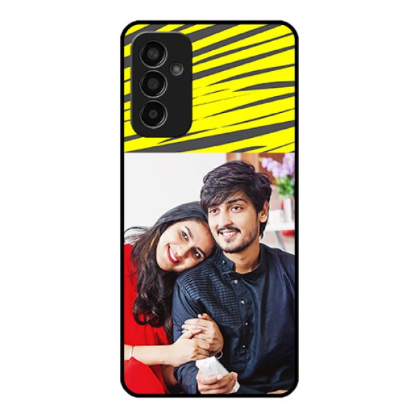 Galaxy F13 Photo Printing on Glass Case - Yellow Abstract Design