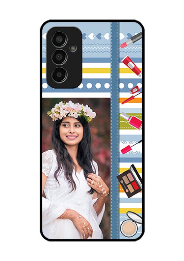 Galaxy F13 Personalized Glass Phone Case - Makeup Icons Design