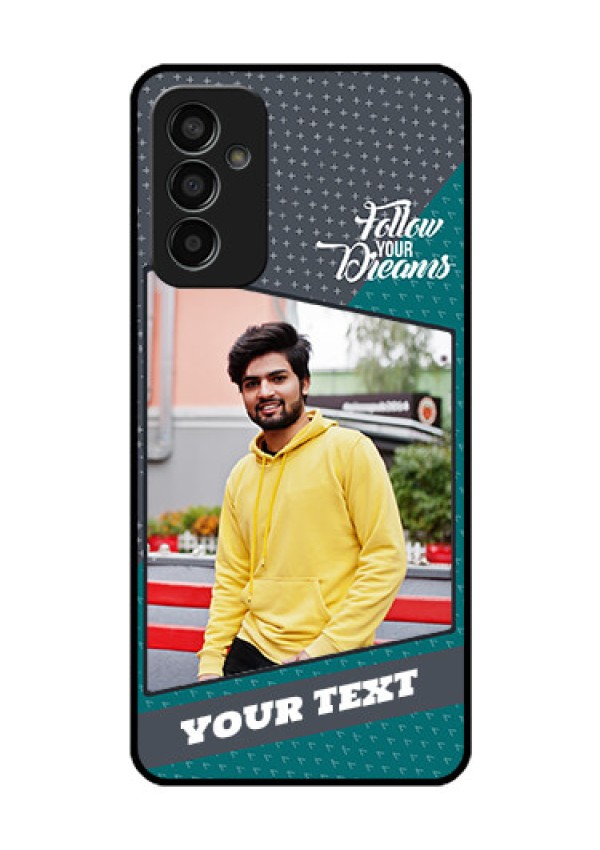 Galaxy F13 Personalized Glass Phone Case - Background Pattern Design with Quote
