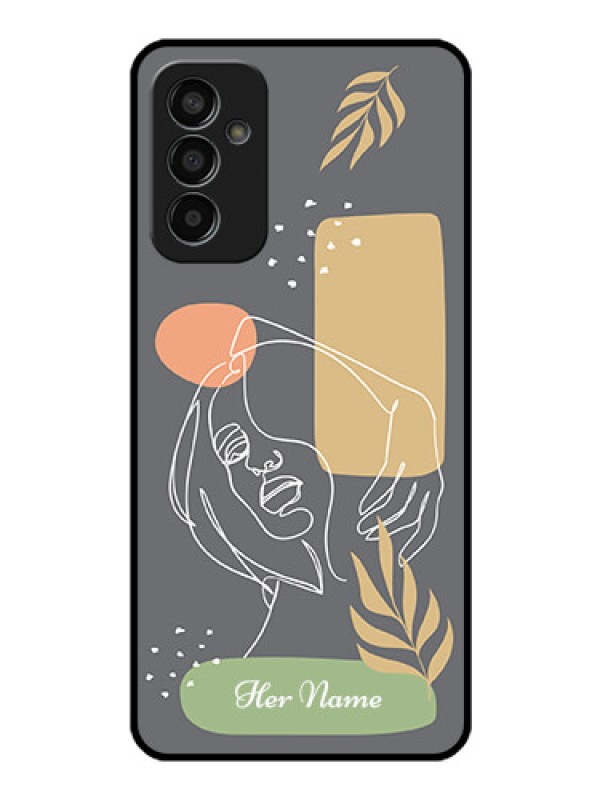 Custom Galaxy F13 Custom Glass Phone Case - Gazing Woman line art Design