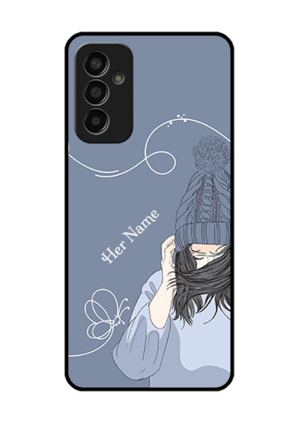 Galaxy F13 Custom Glass Mobile Case - Girl in winter outfit Design