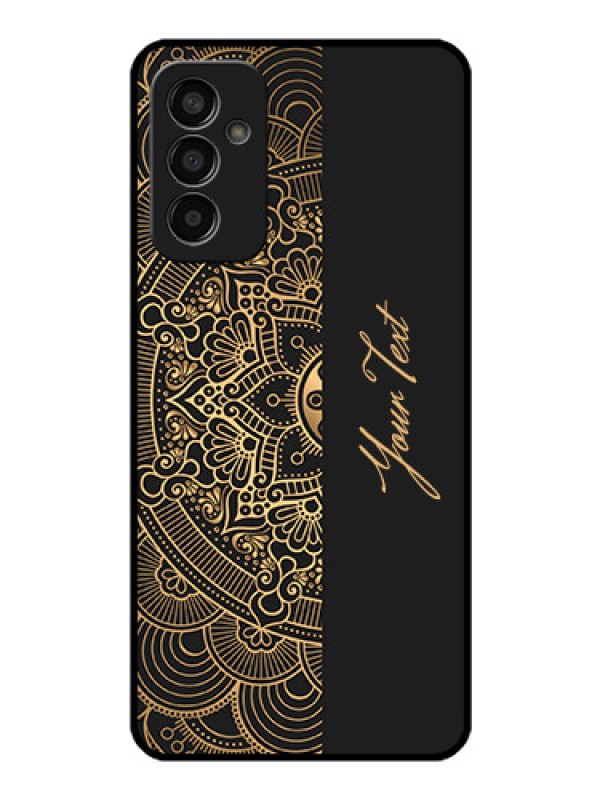 Custom Galaxy F13 Photo Printing on Glass Case - Mandala art with custom text Design